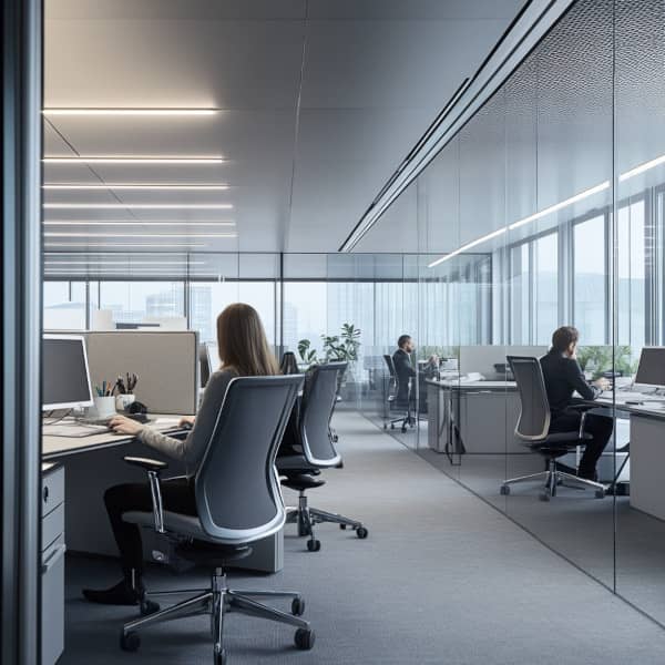 Modernes Büro mit ergonomischen Arbeitsplätzen.