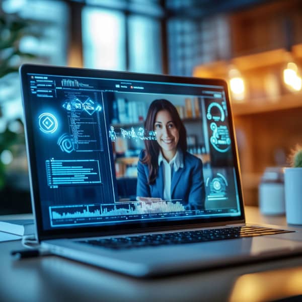 Digitale Lernumgebung mit einem holografischen KI-Assistenten.